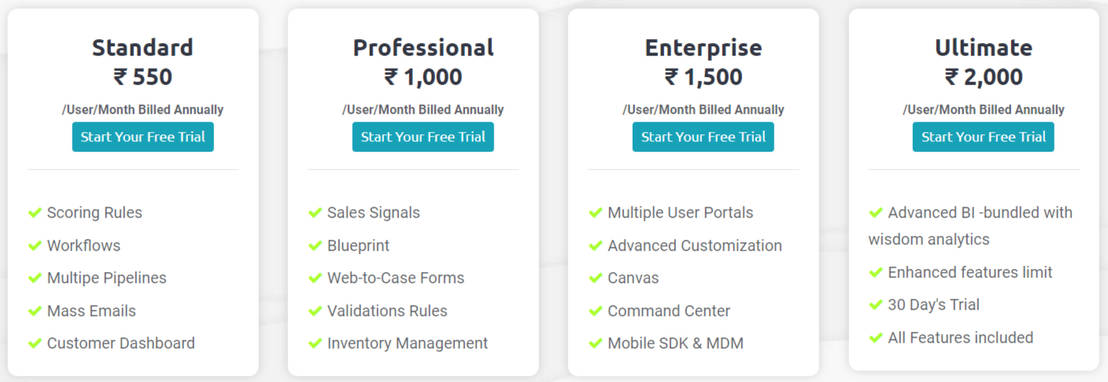Wisdom CRM pricing 1