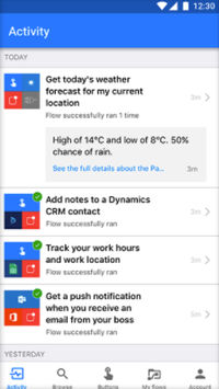 Microsoft Flow screenshot: Activity feed