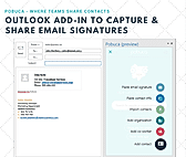 Pobuca Connect screenshot: Pobuca for Outlook - now you can easily copy/paste unknown email signatures and translate them into new contacts for your company address book or search for any contact using keywords (job title, department)