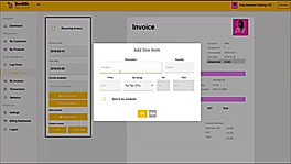BeeBills screenshot: Line items can be customized with configurable details, quantity, price, and tax group