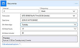 Microsoft Flow screenshot: Recurring tasks