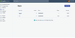 Shopify partner dashboard extensions tab