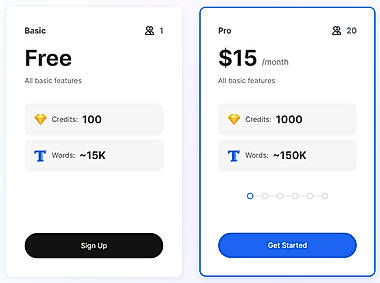 Pricing screenshot