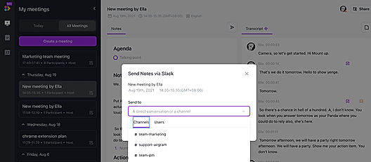 Send Notes via Slack screenshot