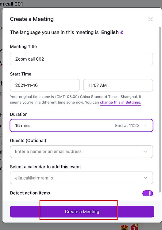 Create A meeting screenshot
