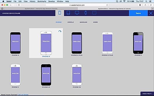 AppDemoStore : Device selection screenshot