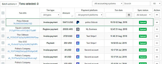 Business Payments : Preview and Sync Transactions screenshot