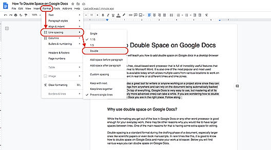 Double Space on Google Docs