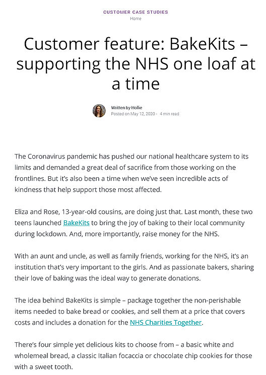 Customer feature: BakeKits – supporting the NHS one loaf at a time