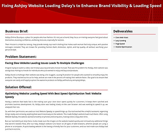 Fixing AshJoy Website Loading Delay’s to Enhance Brand Visibility & Loading Speed