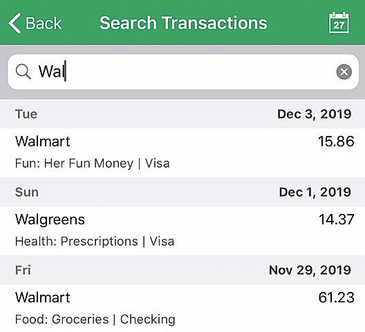 iPhone: Search for Transactions