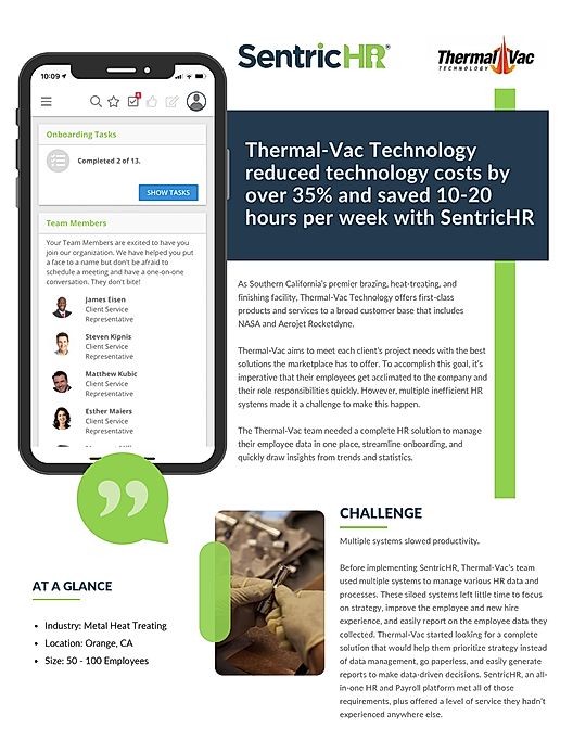 How Thermal-Vac Technology reduced technology costs and saved hours per week with SentricHR