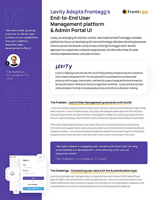 Levity Adopts Frontegg’s End-to-End User Management platform & Admin Portal UI