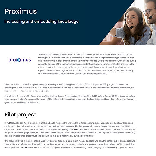 Proximus: FLOWSPARKS Increasing and Embedding Knowledge