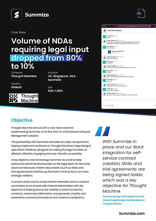 Thought Machine's NDAs Needing Legal Input Reduced by 70% with Summize