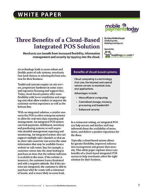 Three Benefits of a Cloud-Based Integrated POS Solution