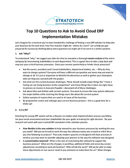 Top 10 Questions to Ask to Avoid Cloud ERP Implementation Mistakes