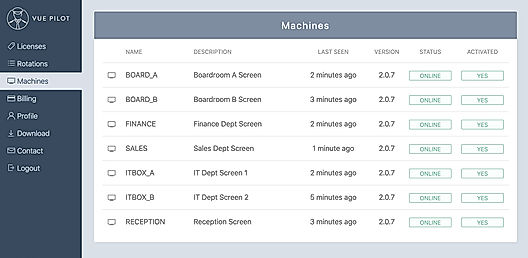 Vue Pilot : Machine Management screenshot