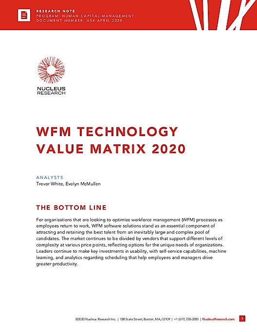 WFM TECHNOLOGY VALUE MATRIX 2020