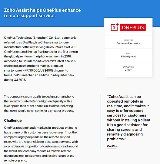 Zoho Assist helps OnePlus enhance Remote Support Service