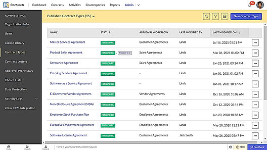 Contract Types screenshot