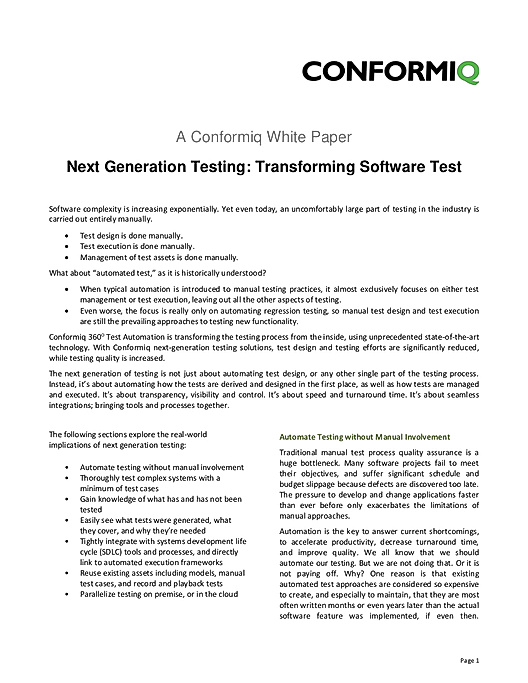 Next Generation Testing: Transforming Software Test