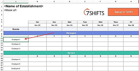 Staff Names Scheduling Template