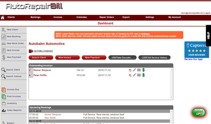 Auto Repair Bill Screenshots