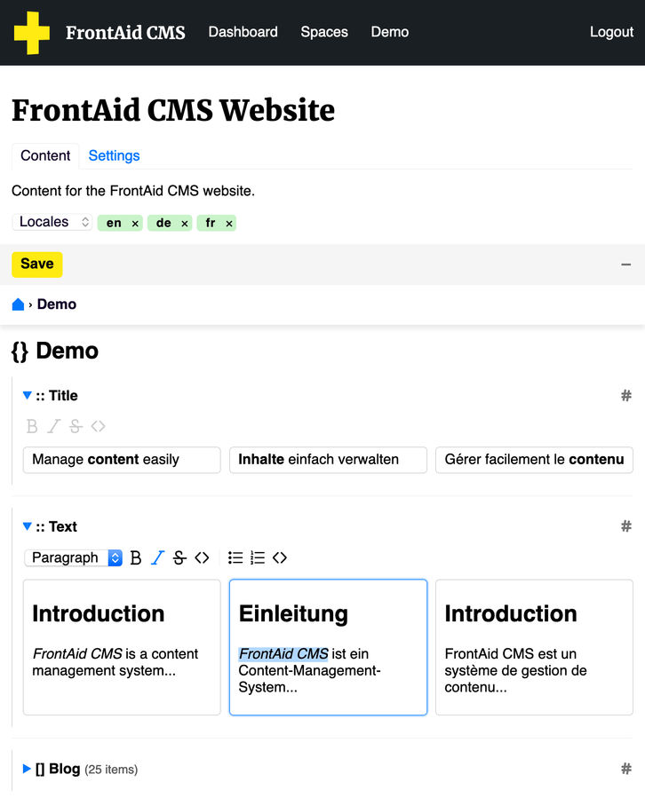 FrontAid CMS Screenshots