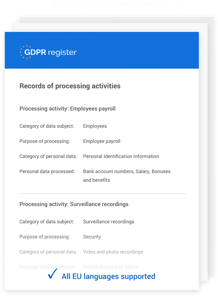 GDPR Register Screenshots