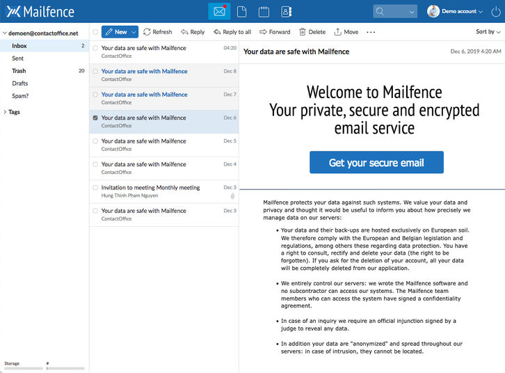 Mailfence Screenshots