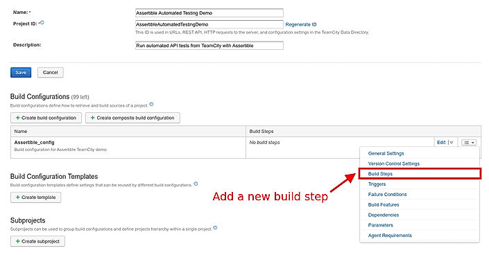 Team City Project Add Build Step Link