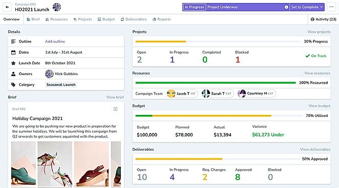 Dashboard view of campaign process