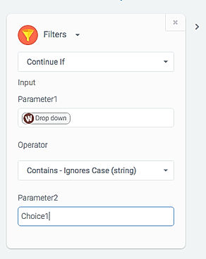 Automate.io screenshot: Filters allow users to define the circumstances under which a workflow should continue