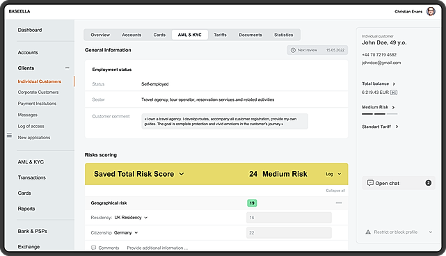 Customer risk scoring