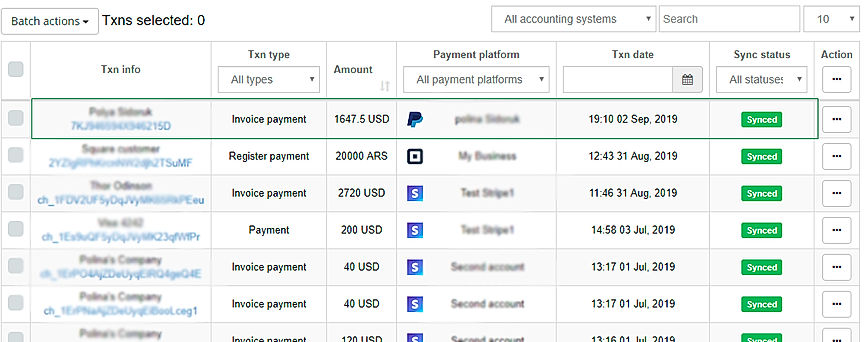 Business Payments : Preview and Sync Transactions screenshot