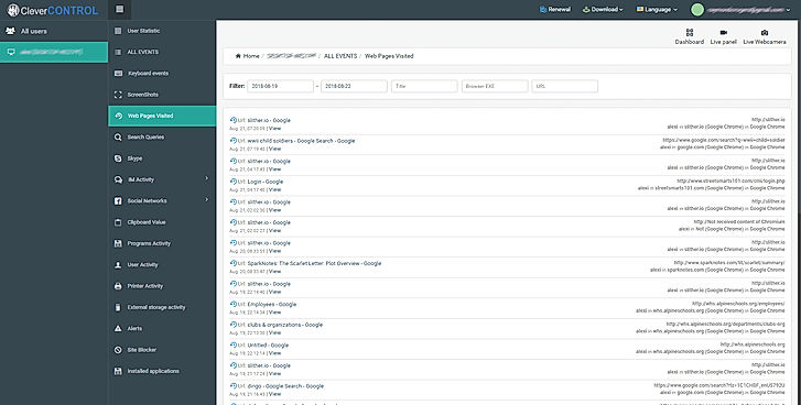 Web Page Activity screenshot