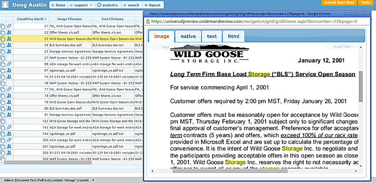 CloudNine Demo - Text search results appear as highlights on images.