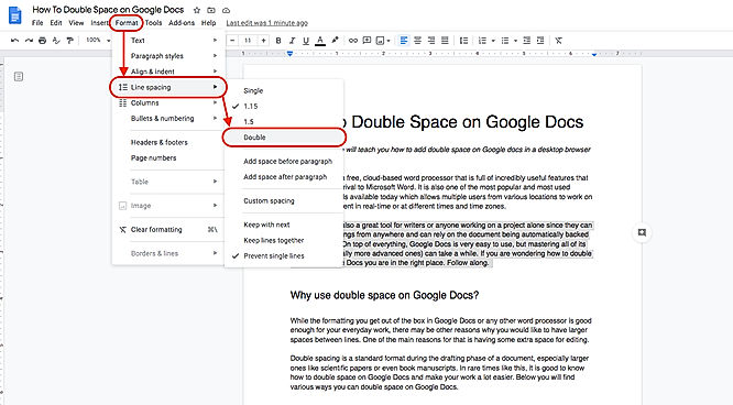 Double Space on Google Docs
