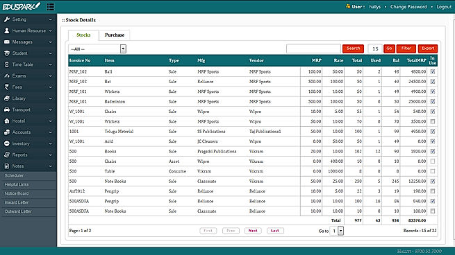 EduSpark : Inventory screenshot
