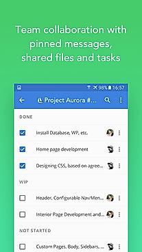 Fleep screenshot: On Fleep for Android and iOS, team collaboration is aided by pinned messages, shared files and task management features