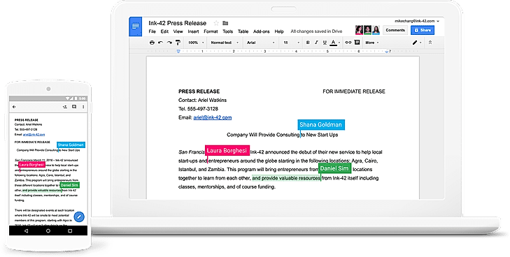 G Suite screenshot: Collaborate in real time with synchronous, real-time editing across devices