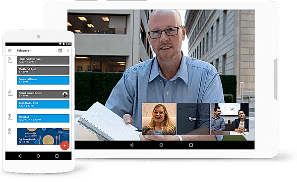 G Suite screenshot: Turn meetings into video conferences from any camera-enabled device