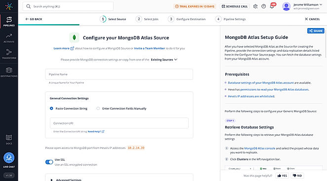 MongoDB Atlas : Create Pipeline screenshot