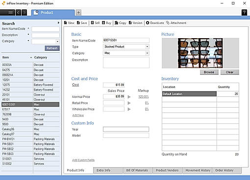 inFlow Cloud screenshot: Add products to the catalog and view inventory levels across locations