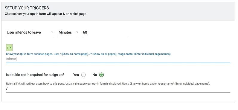 iRefer screenshot: Users can also define which website pages iRefer should surface forms on