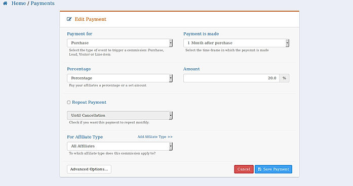 Add Affiliate commission payments