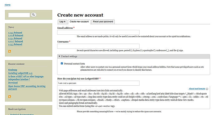 Create new account