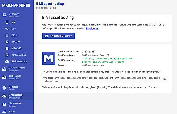 BIMI Asset Hosting screenshot