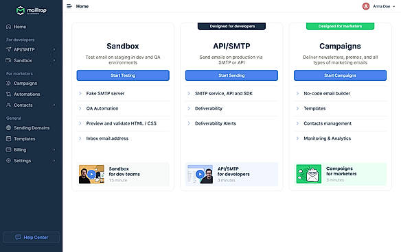 In-app home page